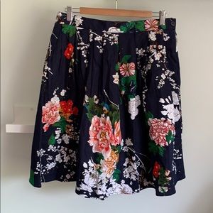 Navy blue multicolored full floral skirt